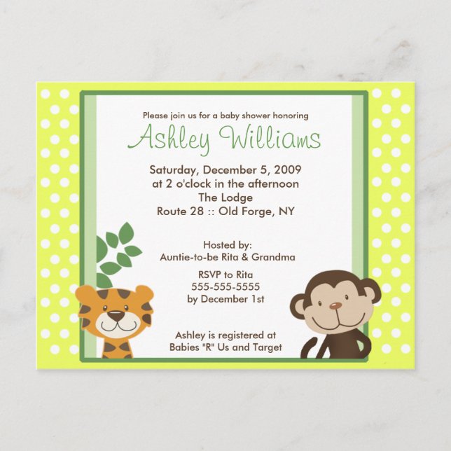 JUNGLE TALES YELLOW Babydusche Postcard Einladung (Vorderseite)