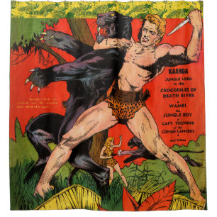 Jungle Tarzan & Black Panther Vintage Comicen Duschvorhang