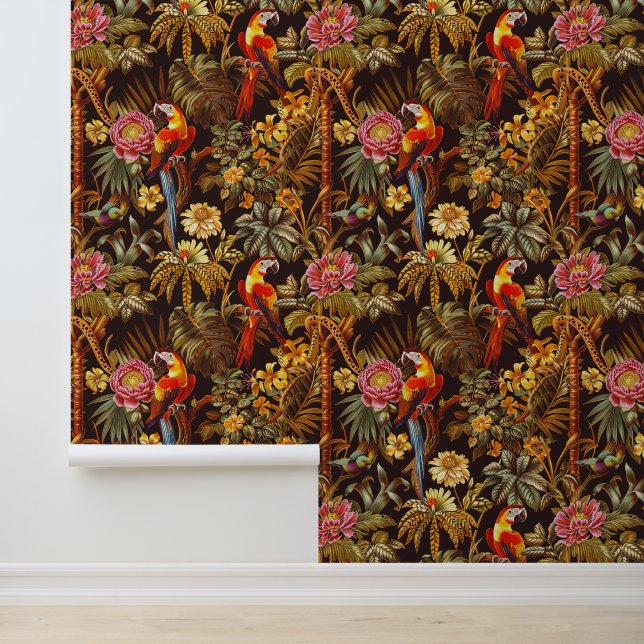 Jungle Theme Indian Style Parrot Tiger Blume Tapete (Anwendung)