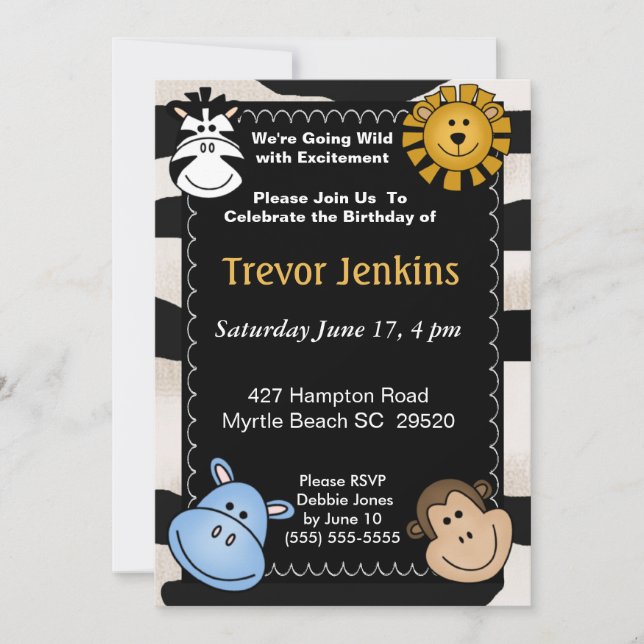 Jungle Theme Kindergeburtstag Einladung (Vorderseite)