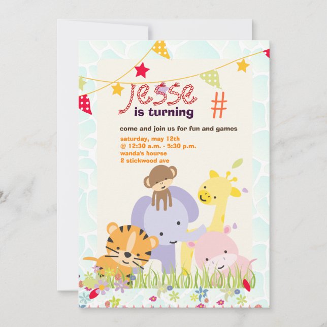 Jungle Theme/Personalisiertes Party/Foto Einladung (Vorderseite)