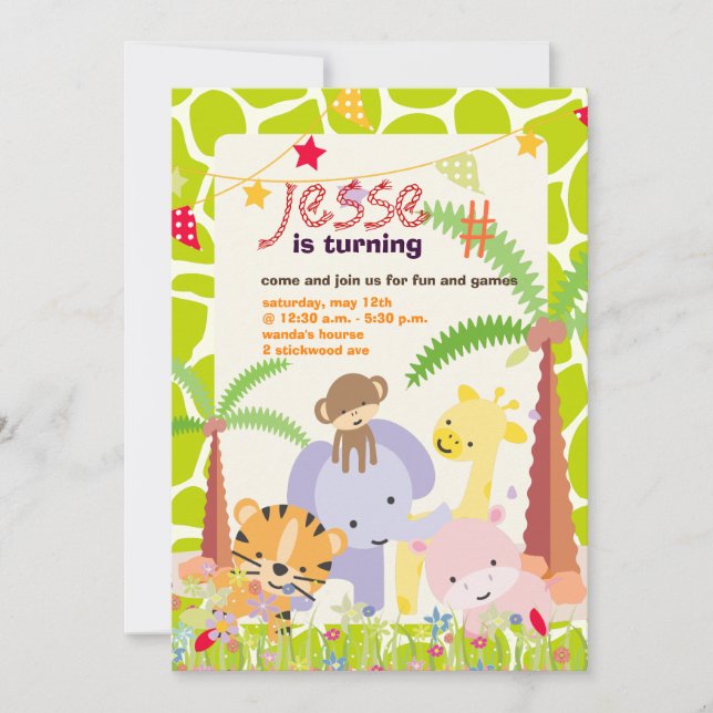 Jungle Theme/Personalisiertes Party/Foto Einladung (Vorderseite)