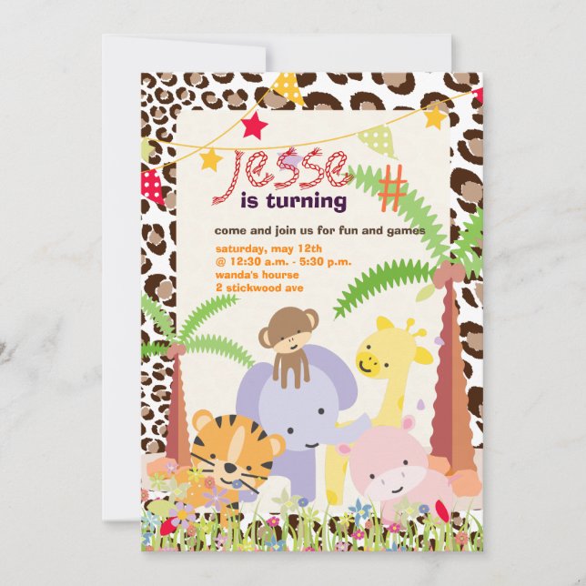 Jungle Theme/Personalisiertes Party/Foto Einladung (Vorderseite)