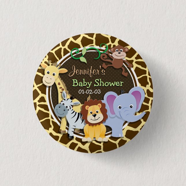 Jungle Tiere auf brauner Giraffe Tierwerbung Button (Vorderseite)