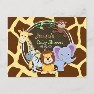 Jungle Tiere auf brauner Giraffe Tierwerbung Einladungspostkarte