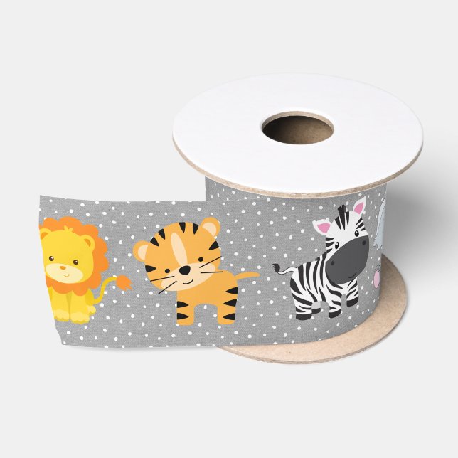 Jungle-Tiere auf Polka-Punkten Satinband (Spule)