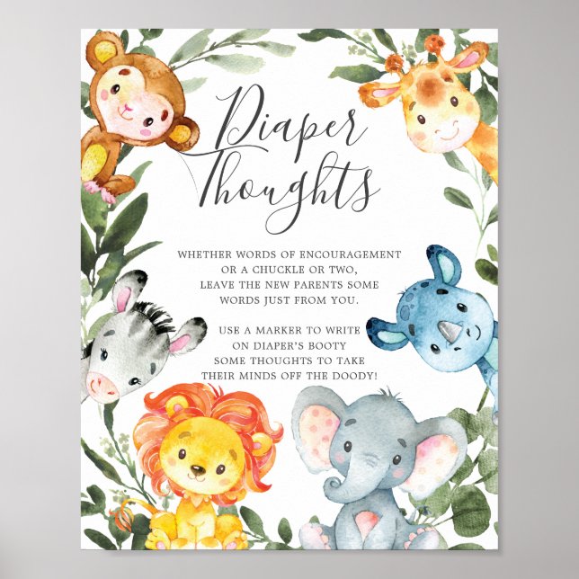 Jungle Tiere Baby Dusche Windeln Gedanken signiere Poster (Vorne)