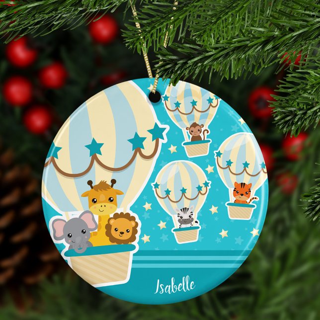 Jungle Tiere Flug in Hot Air Ballon Weihnachten Keramik Ornament (Von Creator hochgeladen)