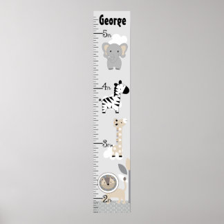 Jungle Tiere Gray Growth Chart Behielt auf 8x44! Poster