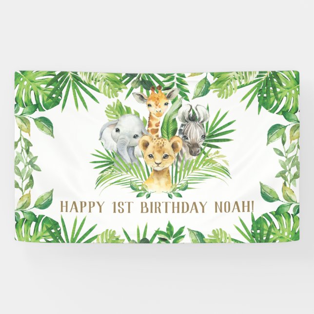 Jungle Tiere Grüne Geburtstag Begrüßung Hintergrun Banner (Horizontal)