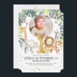 Jungle-Tiere Junge 1. Geburtstag Einladung<br><div class="desc">Boy First Birthday Safari Jungle Foto Einladung</div>