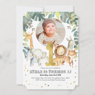Jungle-Tiere Junge 1. Geburtstag Einladung