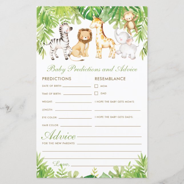 Jungle Tiere Leafy Baby Vorhersagen und Ratschläge (Vorderseite)