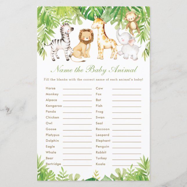 Jungle Tiere Leafy Baby Vorhersagen und Ratschläge (Vorderseite)