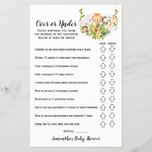 Jungle Tiere über oder unter der Baby Shower Game  Flyer