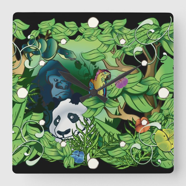 Jungle-Tiere-Uhr Quadratische Wanduhr (Vorderseite)
