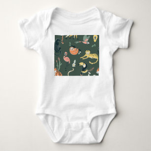 Jungle Tiere Vintag Flora Fauna Baby Strampler