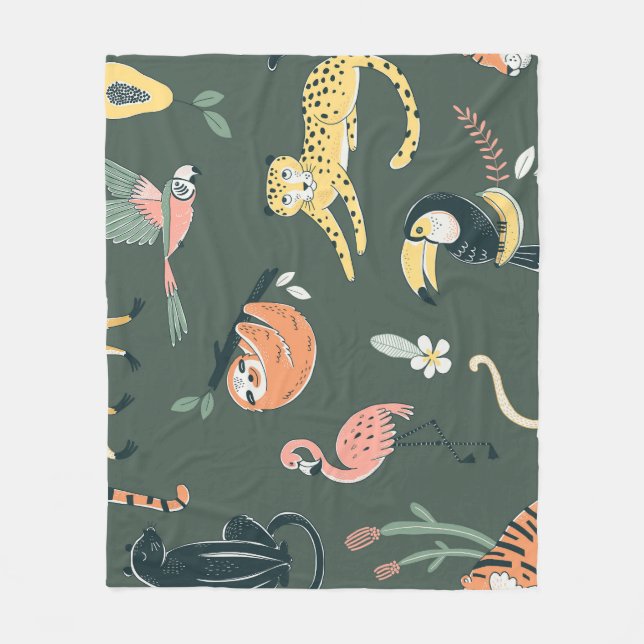 Jungle Tiere Vintag Flora Fauna Fleecedecke (Vorderseite)