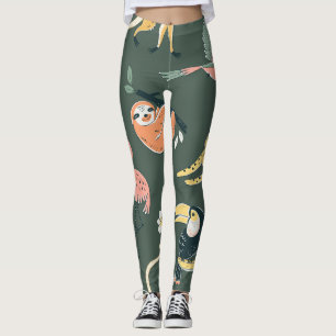 Jungle Tiere Vintag Flora Fauna Leggings