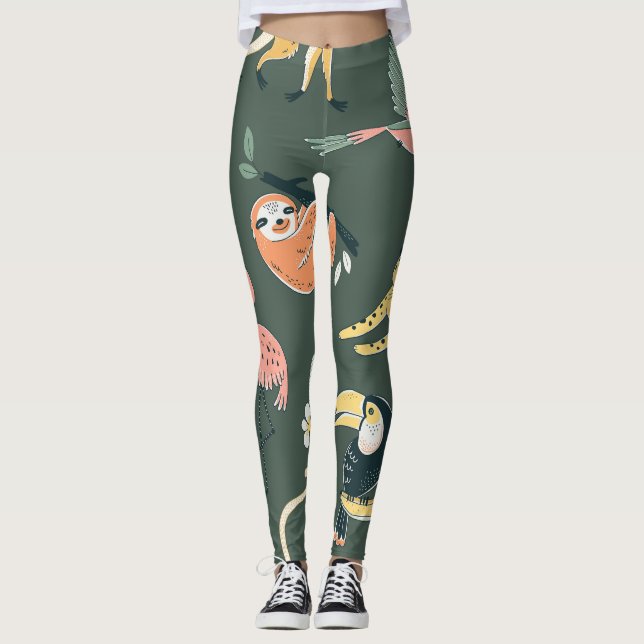 Jungle Tiere Vintag Flora Fauna Leggings (Vorderseite)