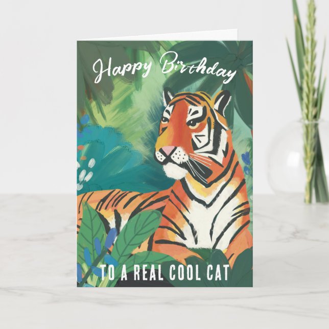 Jungle Tiger Happy Birthday Grußkarte Karte (Vorderseite)