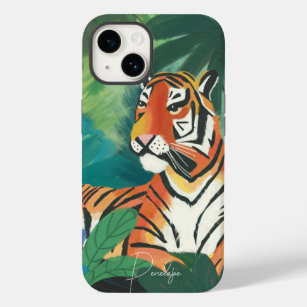 Jungle Tiger Illustration mit Namen Case-Mate iPhone 14 Hülle