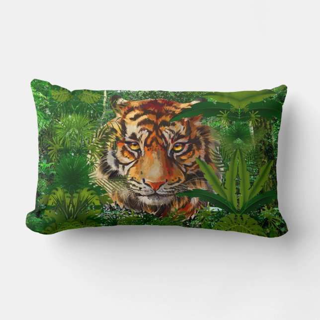Jungle Tiger Pillow | Farbiges Tiger Lumbar Kissen (Vorderseite)