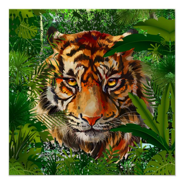 Jungle Tiger Poster - farbenfrohe Tiger Poster Glo (Vorderseite)