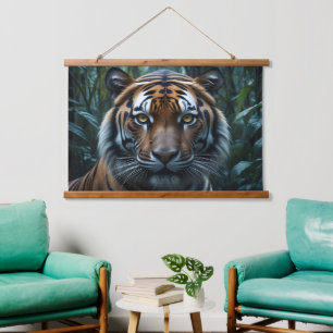 Jungle Tiger Wandteppich Mit Holzrahmen