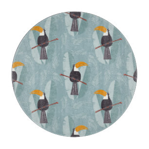 Jungle Toucan, nahtlos blauer Hintergrund. Schneidebrett
