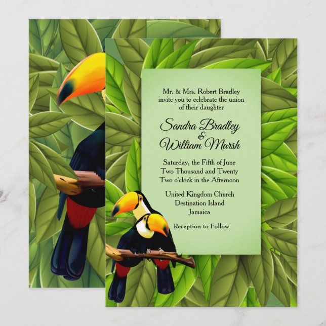 Jungle Toucans Hochzeitseinladung Einladung (Vorne/Hinten)