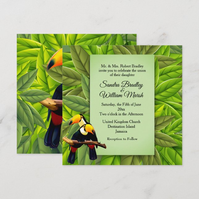 Jungle Toucans Hochzeitseinladung Einladung (Vorne/Hinten)