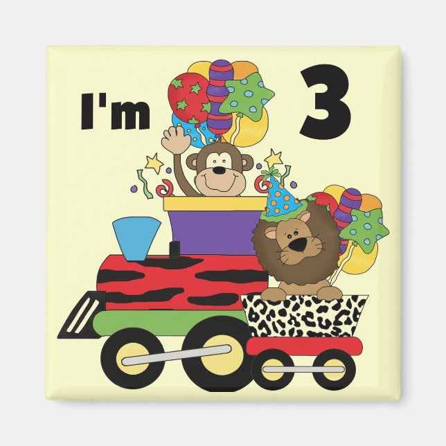 Jungle Train 3. Geburtstag Tshirts und Geschenke Magnet (Vorne)