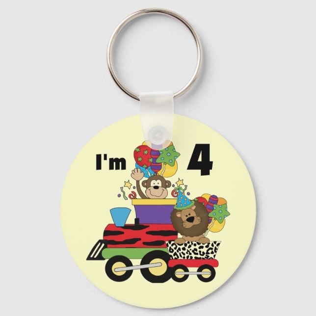 Jungle Train 4. Geburtstag Tshirts und Geschenke Schlüsselanhänger (Vorderseite)