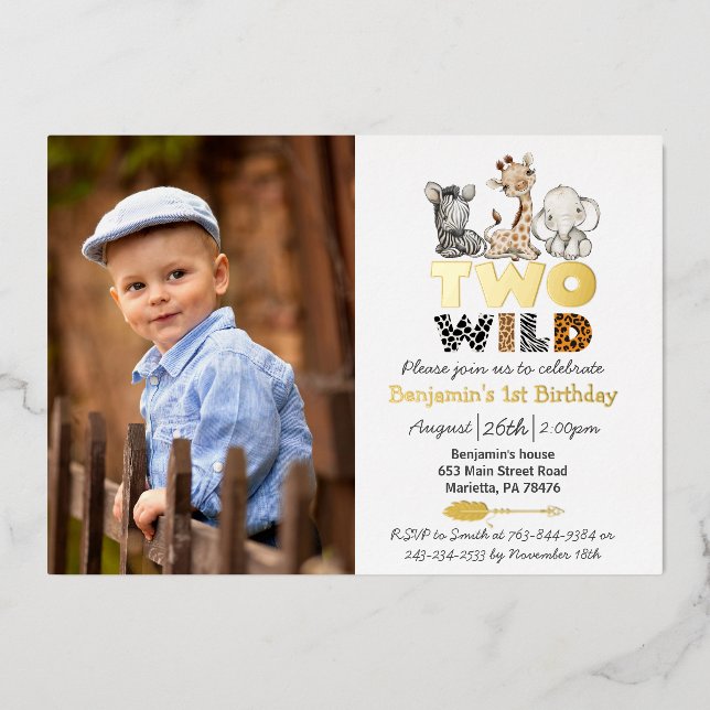Jungle Two Wild Foto Real Gold Folieneinladung (Vorderseite)
