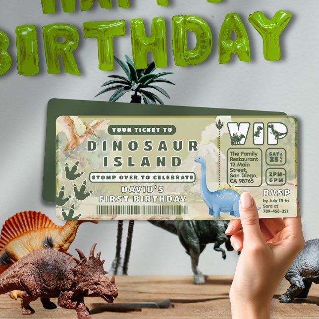 Jungle Volcano Dinosaur Themenpark Ticket Geburtst Einladung (Jungle Volcano Dinosaur Theme Park Ticket Birthday Invitation)