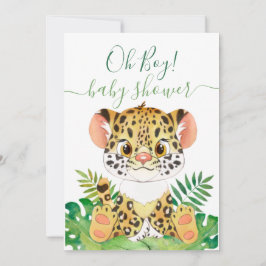 Jungle Watercolor Baby Dusche Leopard Einladung