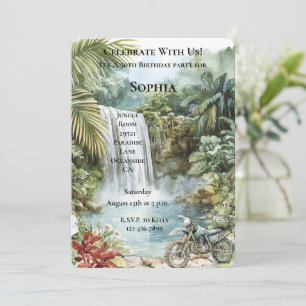 Jungle Waterfall Tropical Motorrad Geburtstag Einladung