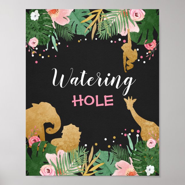 Jungle Watering hole Sign Zoo Safari Drink table Poster (Vorne)