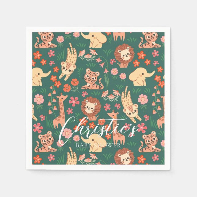 Jungle Wild Animal Baby Dusche Papier Napkin Serviette (Vorderseite)