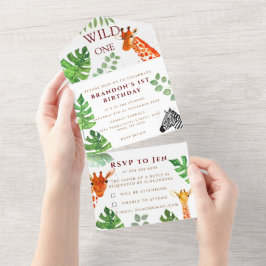 Jungle Wild One 1. Geburtstag Boy Safari Tier All In One Einladung