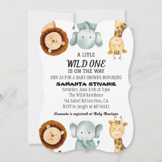 Jungle Wild one Animaux Baby Boy Shower Invitation