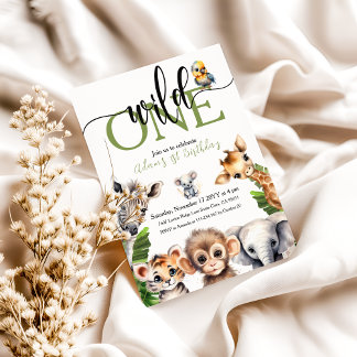 Jungle Wild One Safari Tier erste Geburtstagsparty Einladung