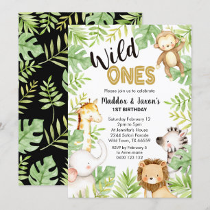 Jungle Wild Ones 1er Anniversaire Invitation Twins