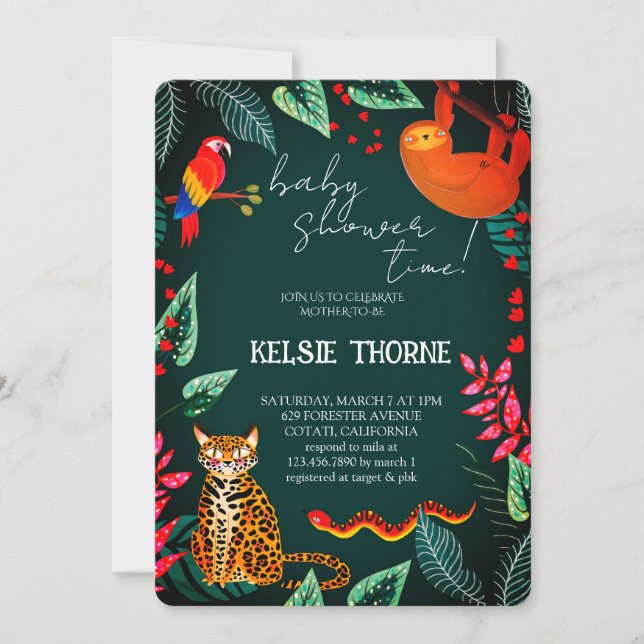 Jungle Wildlife Baby Shower Einladung (Vorderseite)