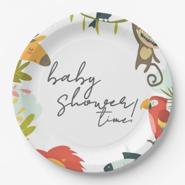 Jungle Wildlife Baby Shower Pappteller (Vorderseite)