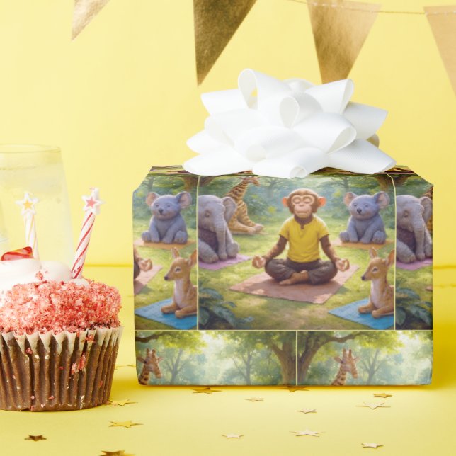 Jungle Yoga Class mit Niedlichen Tieren Geschenkpapier (Geburtstagsparty)