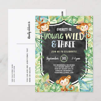 Jungle Young Wild und Three Birthday Party Postkarte