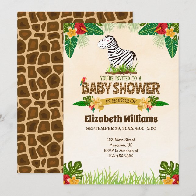 Jungle Zebra Baby Shower Einladung (Vorne/Hinten)