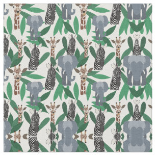 Jungle Zebra Elephant Giraffe Safari Tiere Stoff